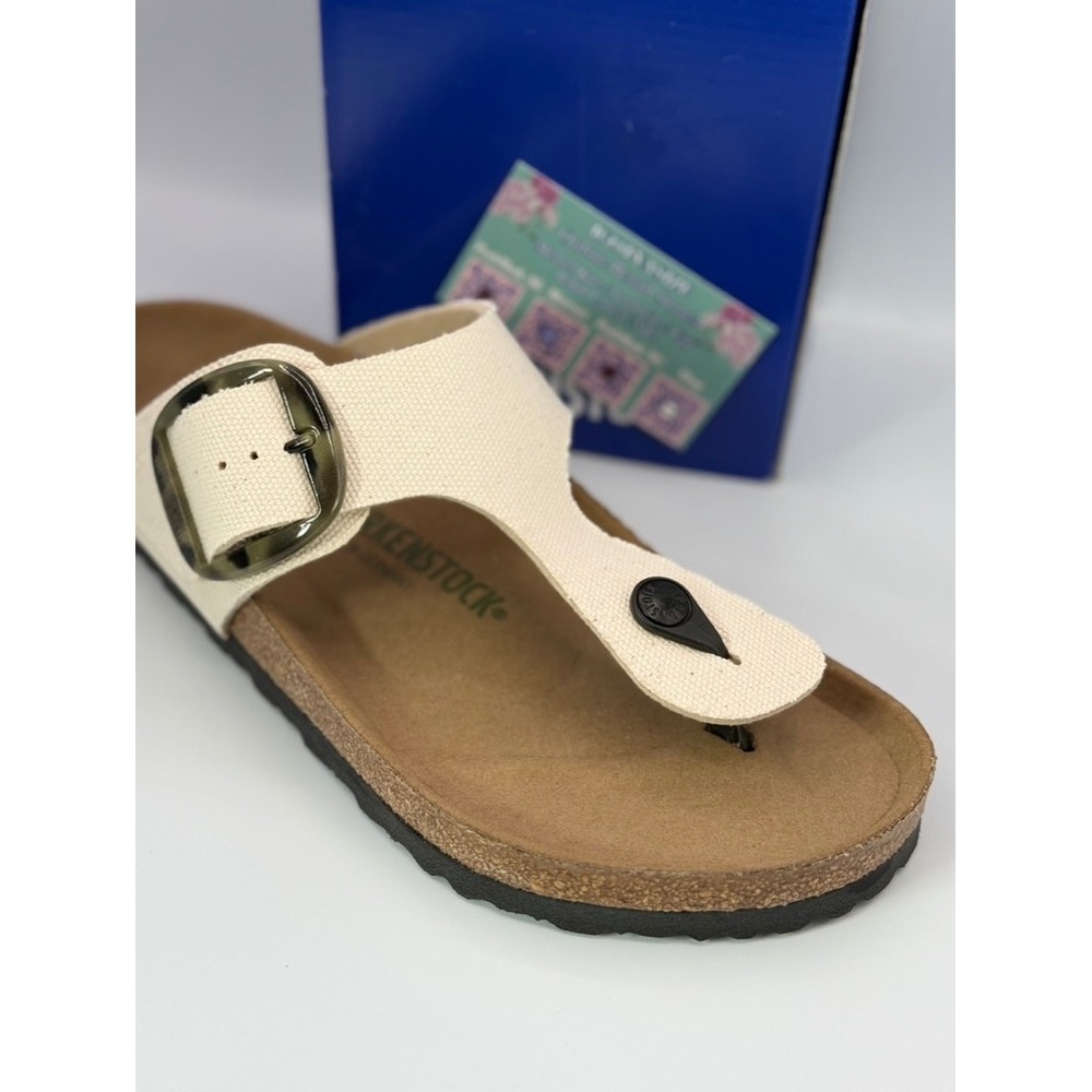 Birkenstock Gizeh Big Buckle Eggshell Canvas Sandals Womens Size 11 NWOB - Picture 2 of 7